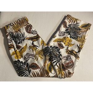 Anthropologie Calligraphie Women's M Tropical Print Drawstring Waist Casual Pant